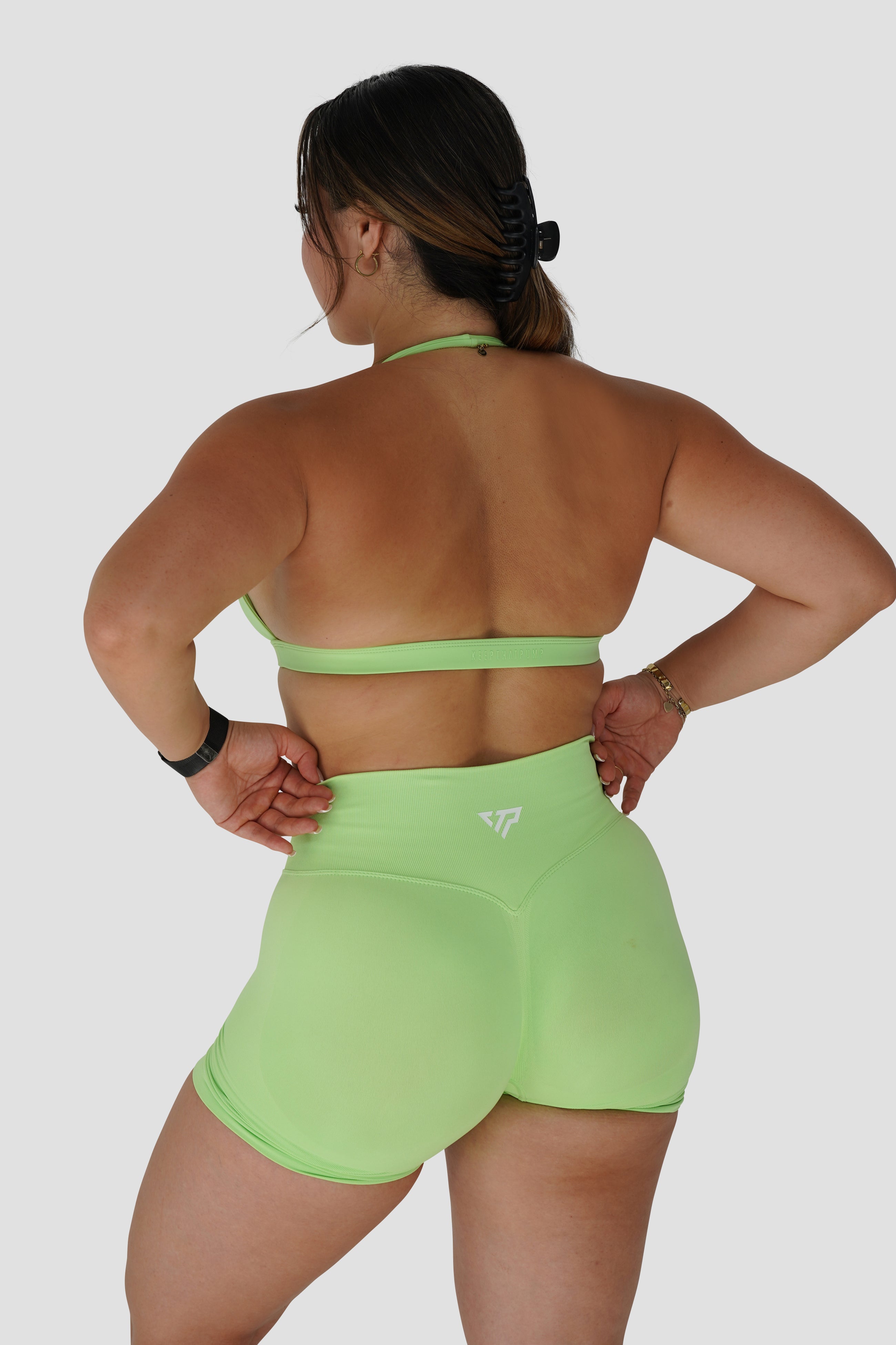 RECOIL HIGH WAIST SCRUNCH SHORTS - LIME GREEN