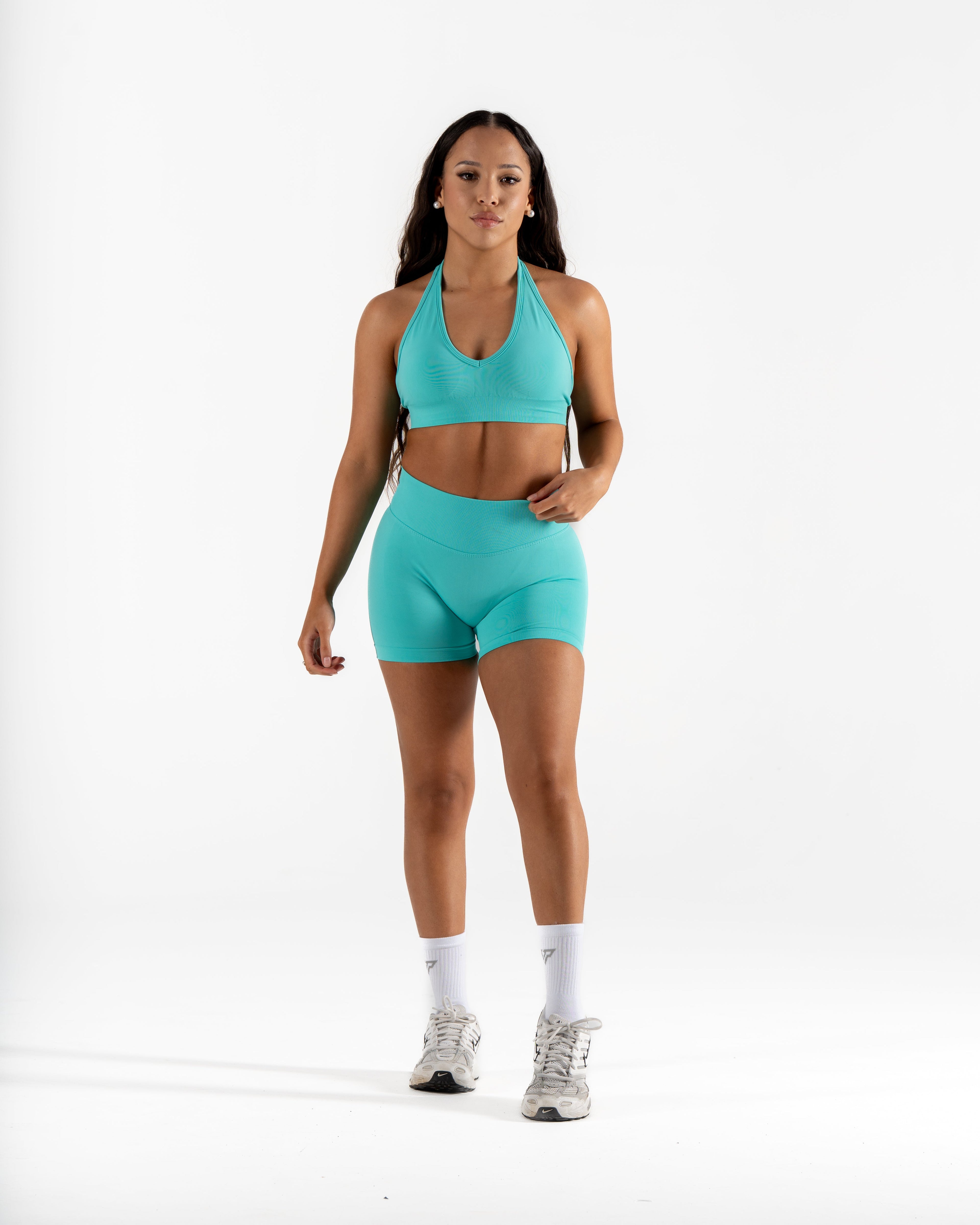 RECOIL HALTER CROP - AQUA