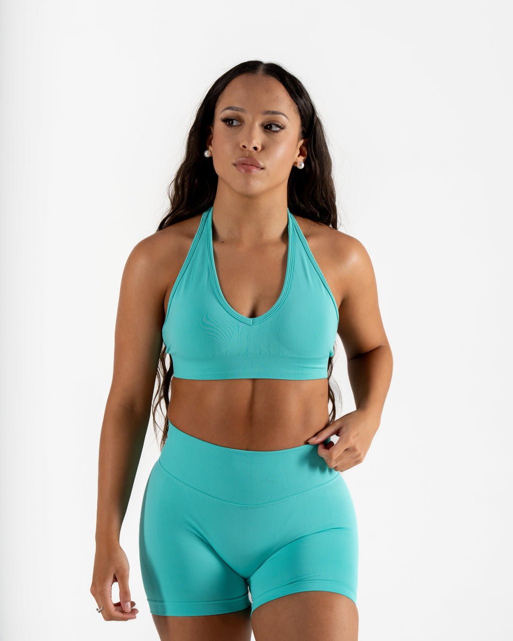 RECOIL HALTER CROP - AQUA