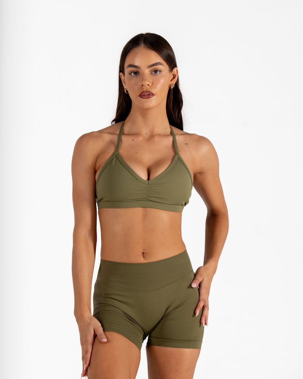 RECOIL SCRUNCH SHORTS - DARK KHAKI GREEN