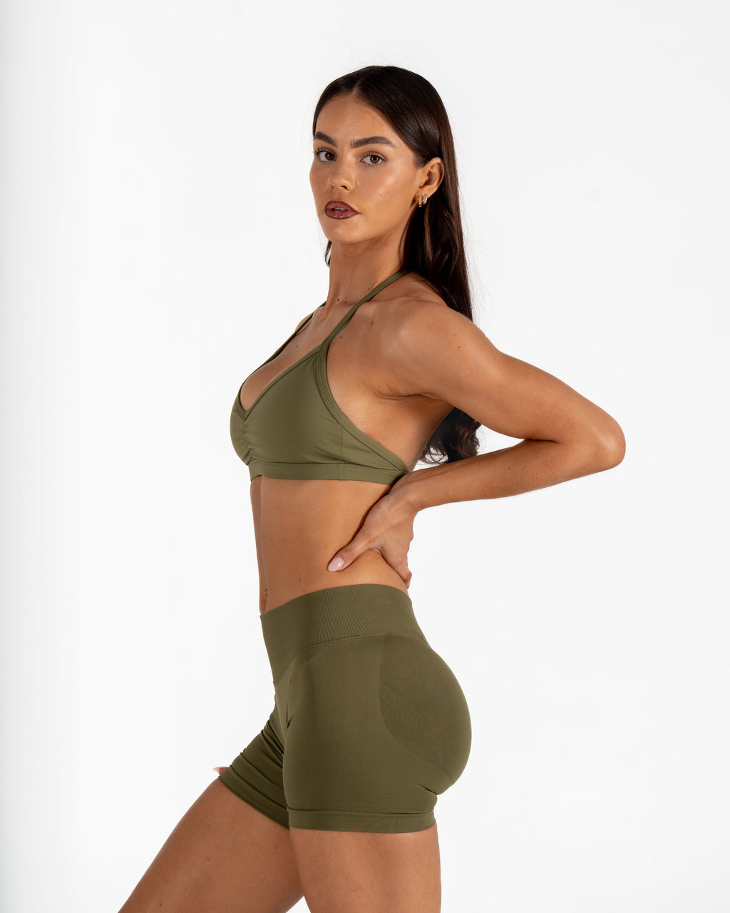 RECOIL SCRUNCH SHORTS - DARK KHAKI GREEN