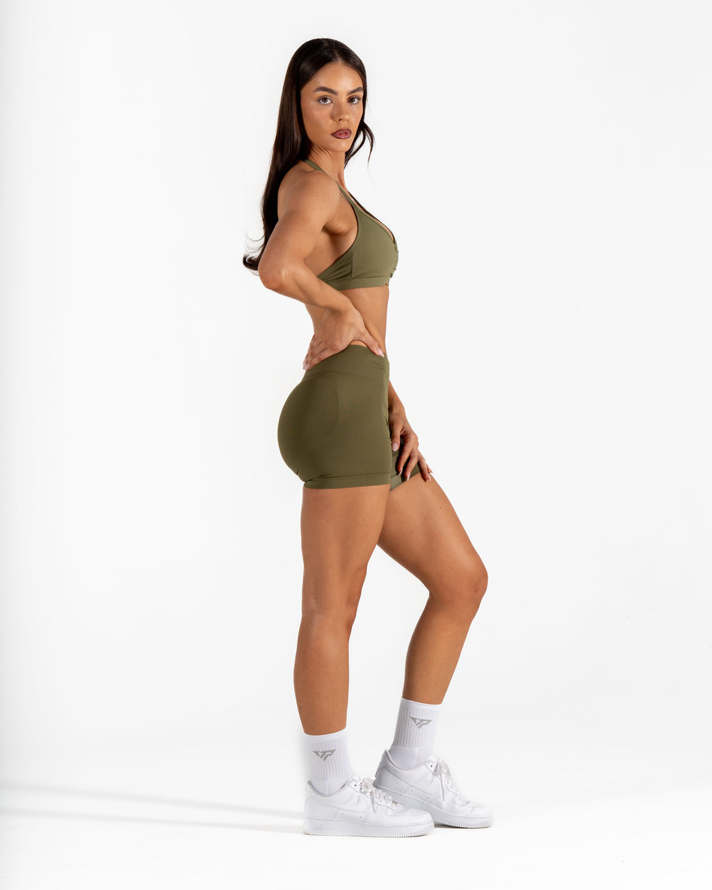 RECOIL SCRUNCH SHORTS - DARK KHAKI GREEN