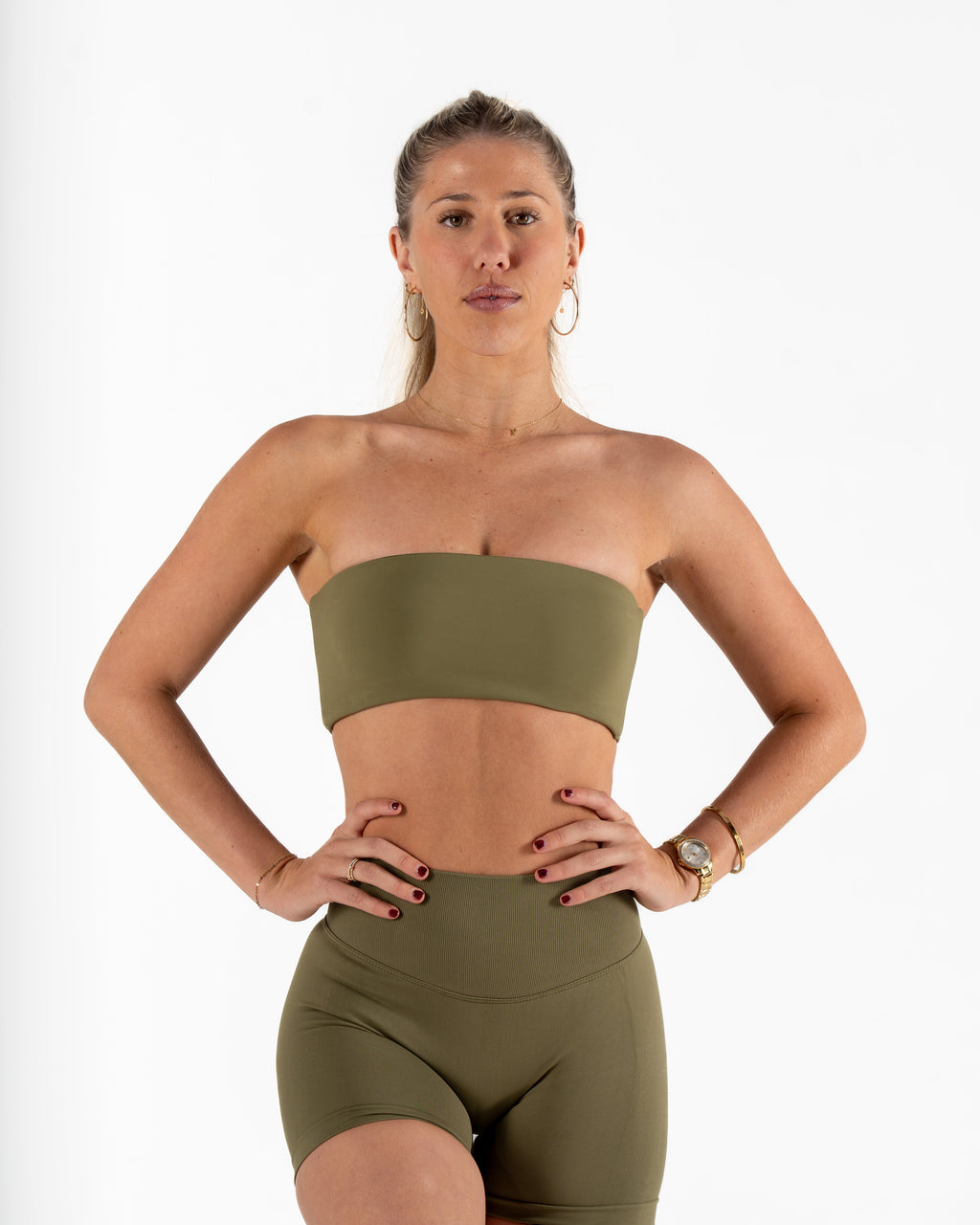 RECOIL HIGH WAIST SCRUNCH SHORTS - DARK KHAKI GREEN