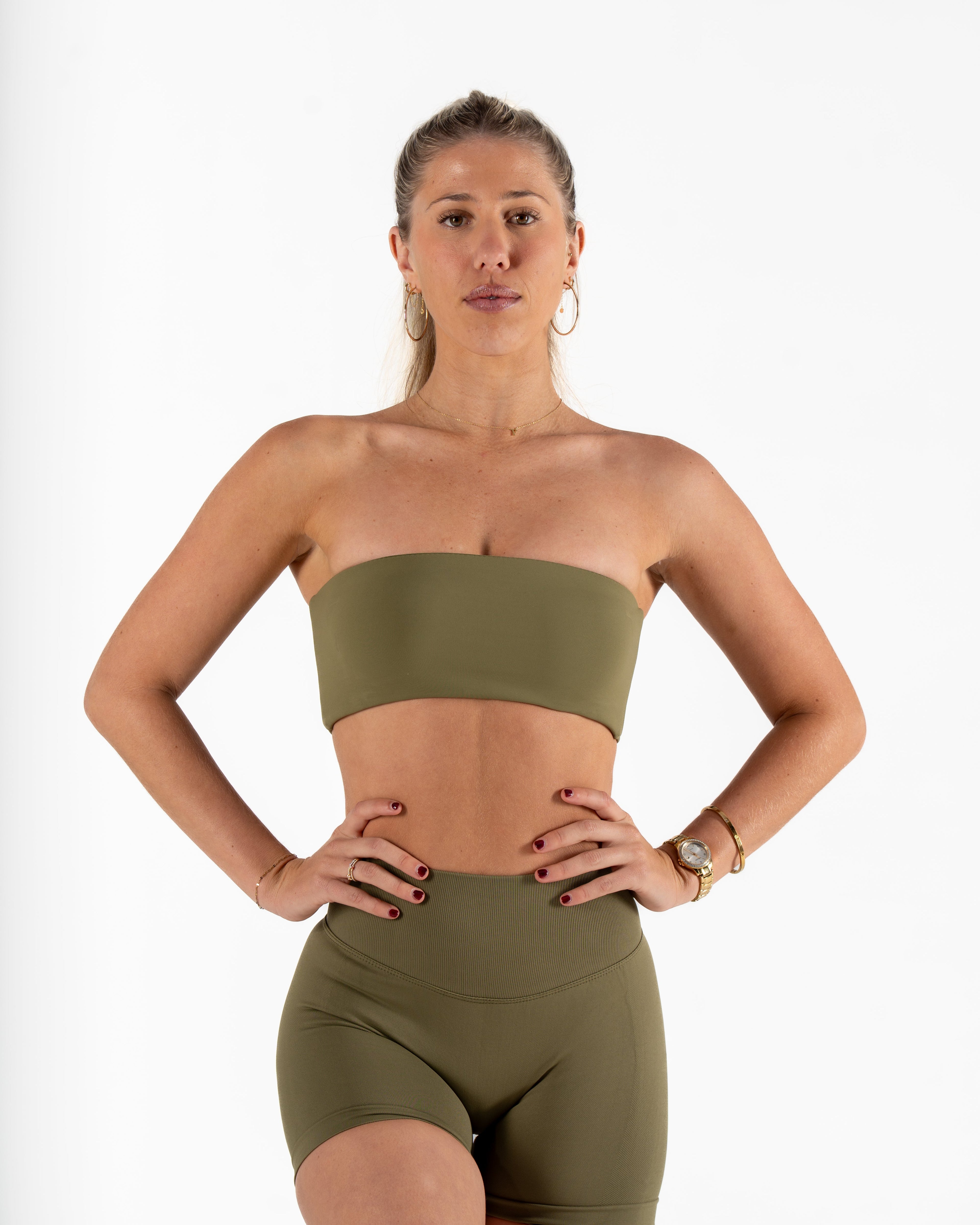 RECOIL HIGH WAIST SCRUNCH SHORTS - DARK KHAKI GREEN