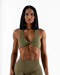 TWIST HALTER BRA - DARK KHAKI GREEN