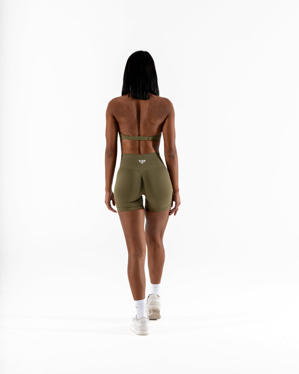 RECOIL HIGH WAIST SCRUNCH SHORTS - DARK KHAKI GREEN