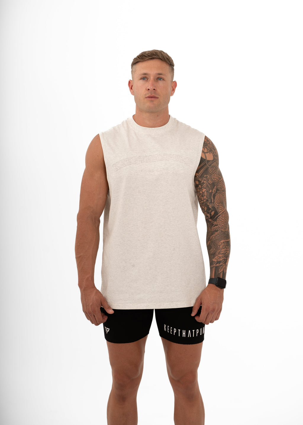 KTP MEN'S EMBOSSED TANK - MARLE GREY
